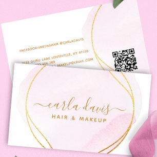 Handtekening Script Blush roze Waterverf Gold QR Visitekaartje