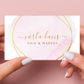 Handtekening Script Blush Roze Waterverf Goud QR Visitekaartje