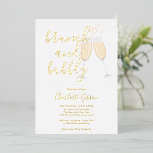 Handtekening Script Brunch Bubbly Vrijgezellenfees Folie Uitnodiging (Staand Voorkant)