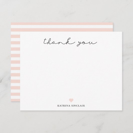 Handtekening script Dank u Petal Pink Heart Notitiekaartje (Voorkant / Achterkant)
