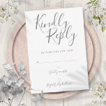 Handtekening Script Eenvoudig Modern RSVP<br><div class="desc">Deze elegante grijze en witte RSVP-kaart kan worden gepersonaliseerd in chique grijze letters. U kunt aan de achterkant aanvullende informatie toevoegen,  zoals de menukeuze. Perfect voor bruiloften,  vrijgezellenfeesten,  baby showers,  doopfeesten,  verlovingsfeesten,  jubileumvieringen,  afstuderen,  verjaardagen en andere speciale evenementen gedurende het hele jaar! Ontworpen door Thisnotme©</div>