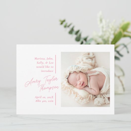 Handtekening Script Foto Moderne Baby Geboorte Aankondiging (Staand voorkant)