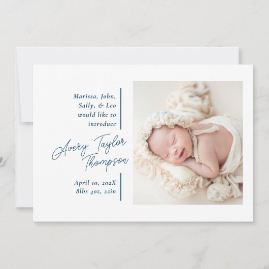 Handtekening Script Foto Moderne Baby Geboorte Aankondiging (Voorkant)