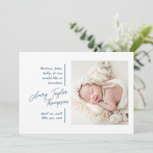 Handtekening Script Foto Moderne Baby Geboorte Aankondiging (Staand voorkant)