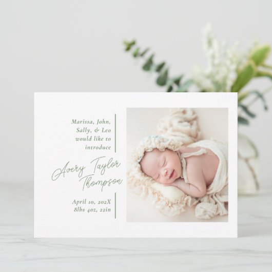 Handtekening Script Foto Moderne Baby Geboorte Aankondiging (Staand voorkant)