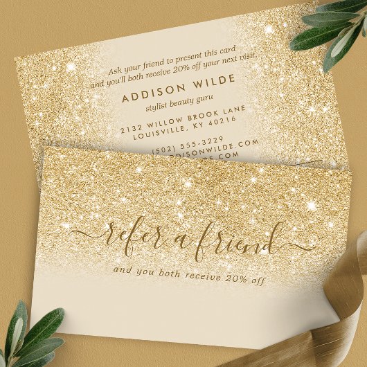 Handtekening Script Goud Glitter Modern Vrouwelijk Aanbevelingskaartje