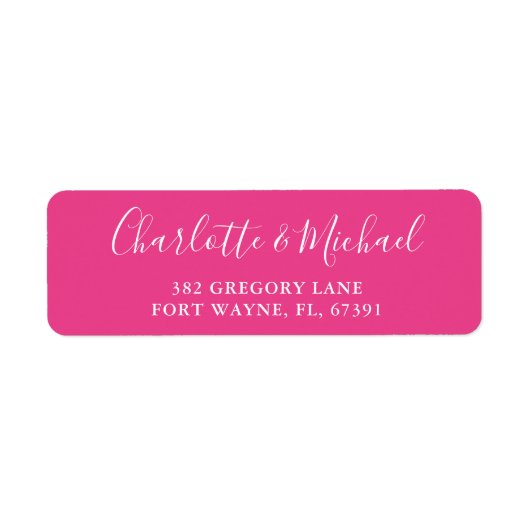 Handtekening Script Hot Pink Bruiloft Retouradres Etiket (Voorkant)