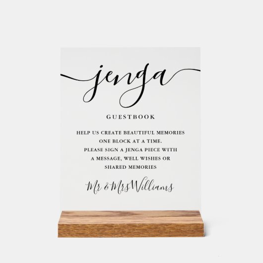 Handtekening Script Jenga Wedding Guestbook Acryl Bord (Voorkant)