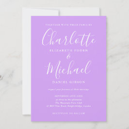 Handtekening Script Lavendel Lila Chic Bruiloft Kaart