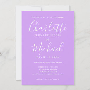 Handtekening Script Lavendel Lila Chic Bruiloft Kaart