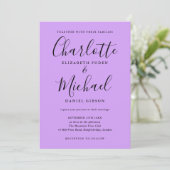 Handtekening Script Lavendel Lilac Orchidee Huweli Kaart (Staand voorkant)