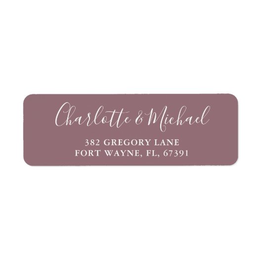 Handtekening Script Mauve Bruiloft Retouradres Etiket (Voorkant)