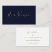 Handtekening Script Modern Gold Navy Visitekaartje (Voorkant / Achterkant)