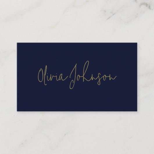 Handtekening Script Modern Gold Navy Visitekaartje (Voorkant)