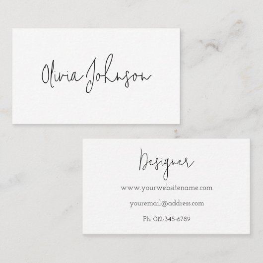Handtekening Script Modern zwart wit Visitekaartje (Voorkant / Achterkant)