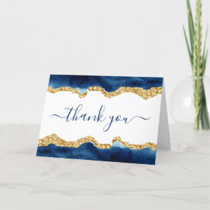 Handtekening Script Navy Blauwe En Gouden Waterver Bedankkaart