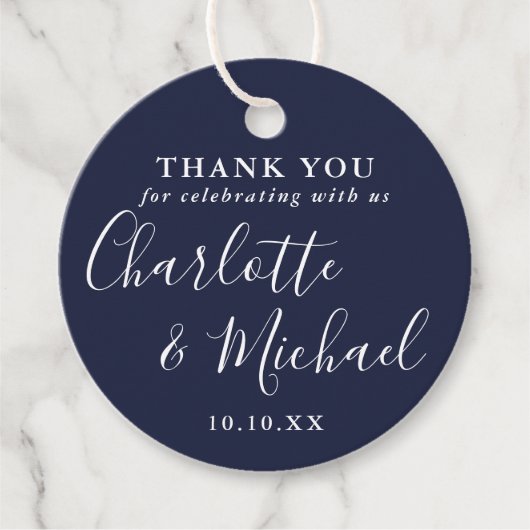 Handtekening Script Navy Blue Dank Je Bedankjes Labels (Voorkant)