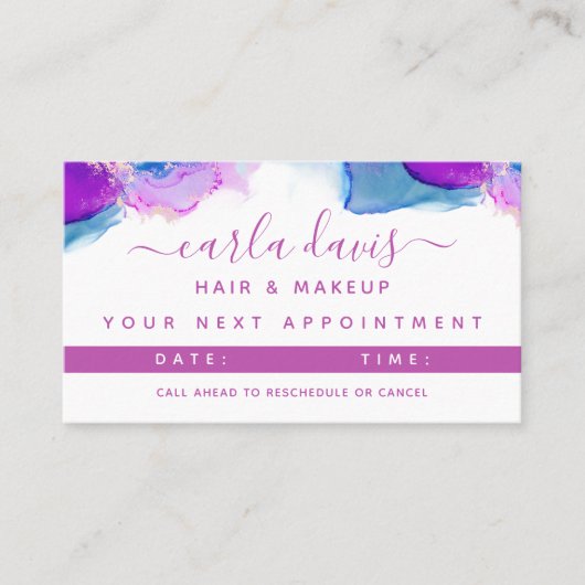 Handtekening Script Paars Blue Alcohol Ink Afsprakenkaartje (Voorkant)