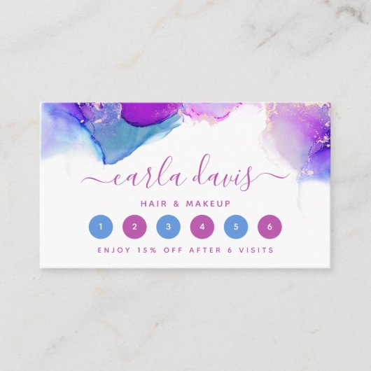 Handtekening Script Paars Blue Alcohol Ink Klantenkaartje (Voorkant)