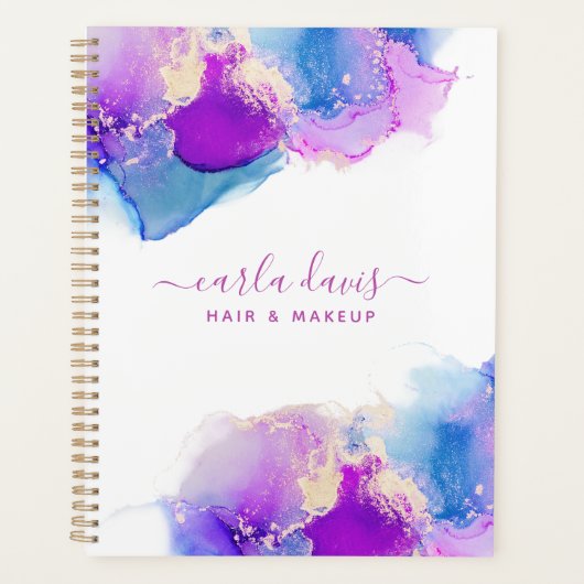 Handtekening Script Paars Blue Alcohol Ink Planner (Voorkant)
