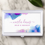 Handtekening Script Paars Blue Alcohol Ink Visitekaarthouder<br><div class="desc">Handtekening Script Paars Blue Alcohol Ink Business Card Case. Elegant paars blauw alcoholinkt met handgeschreven stijl kalligrafie professioneel ontwerp. Perfect voor make-up artiesten,  haarstylists,  cosmetologen en nog veel meer!</div>