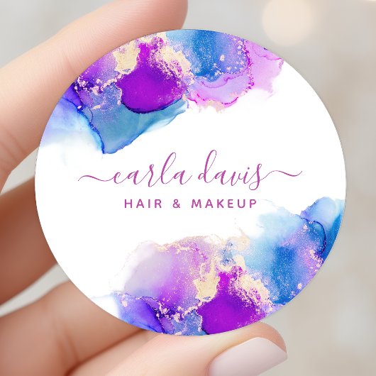 Handtekening Script Paarsblauw Alcoholinkt Ronde Sticker