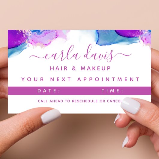 Handtekening Script Paarse Blauwe Alcoholinkt Afsprakenkaartje