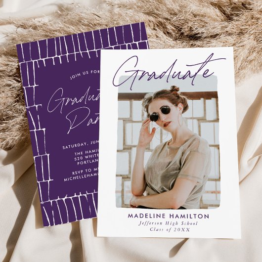 Handtekening Script Paarse foto afstudeerfeest Kaart