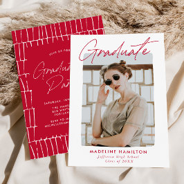 Handtekening Script Rood Foto Afstudeerfeest Kaart