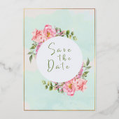 Handtekening Script, Roze & Blush Bloemen Bruiloft Folie Uitnodiging (Achterkant)