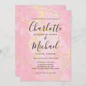 Handtekening Script Roze Goud Agaat Marmer Bruilof Kaart (Voorkant / Achterkant)