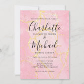 Handtekening Script Roze Goud Agate Marmer Bruilof Kaart (Voorkant)