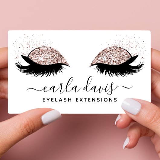 Handtekening Script Roze Gouden Glitter Wimpers Visitekaartje