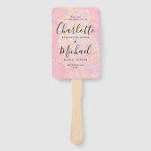 Handtekening Script Roze Gouden Marmeren Huwelijks Handwaaier (Voorkant)