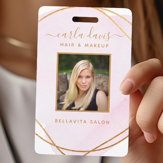 Handtekening Script Roze Roze Waterverf Gouden Cir Badge