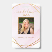 Handtekening Script Roze Roze Waterverf Gouden Cir Badge (Voorzijde)