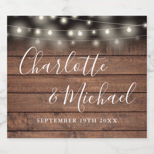 Handtekening Script Rustieke Houten Strijklichten  Sparkling Wijnetiket (Enkel label)