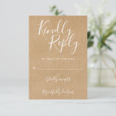 Handtekening Script Rustieke Kraft RSVP Kaartje (Staand voorkant)