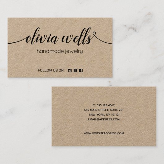 Handtekening Script Social Media Networking Kraft Visitekaartje (Voorkant / Achterkant)