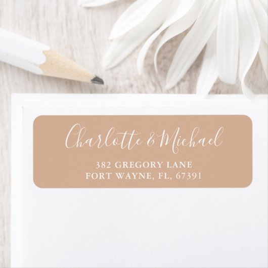 Handtekening Script Tan Taupe Huwelijk Retouradres Etiket (Insitu)