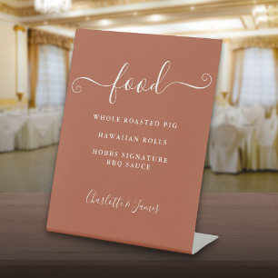 Handtekening Script Terracotta Voedsel Menu Reclamebord Met Voetstuk