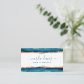 Handtekening Script Turquoise En Goud Waterverf Visitekaartje (Staand voorkant)