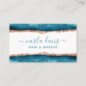 Handtekening Script Turquoise En Goud Waterverf Visitekaartje (Voorkant)