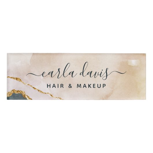Handtekening Script Waterverf Roze Zwart Goud Marm Naambadge (Voorkant)