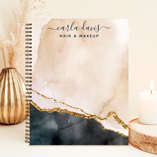Handtekening Script Waterverf Roze Zwart Goud Marm Notitieboek