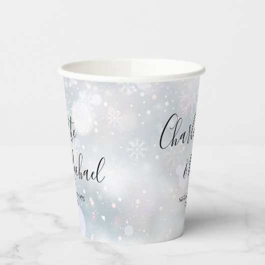 Handtekening Script Winter Sneeuwvlokken Bruiloft Papieren Bekers (Links)