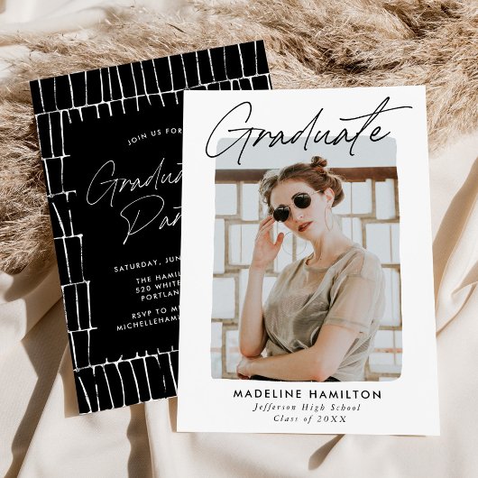 Handtekening Script Zwart Foto Graduation Party Kaart