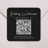 Handtekening Script Zwart QR Code Vierkante Sticker