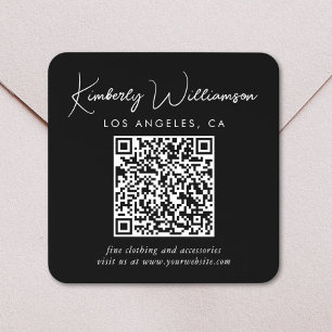 Handtekening Script Zwart QR Code Vierkante Sticker