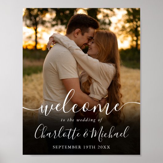 Handtekening Scriptie Foto Bruiloft Welkom Bord Poster (Voorkant)
